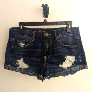 American Eagle Outfitters Women's Dark Blue Ripped Tomgirl Shorts Size 4
